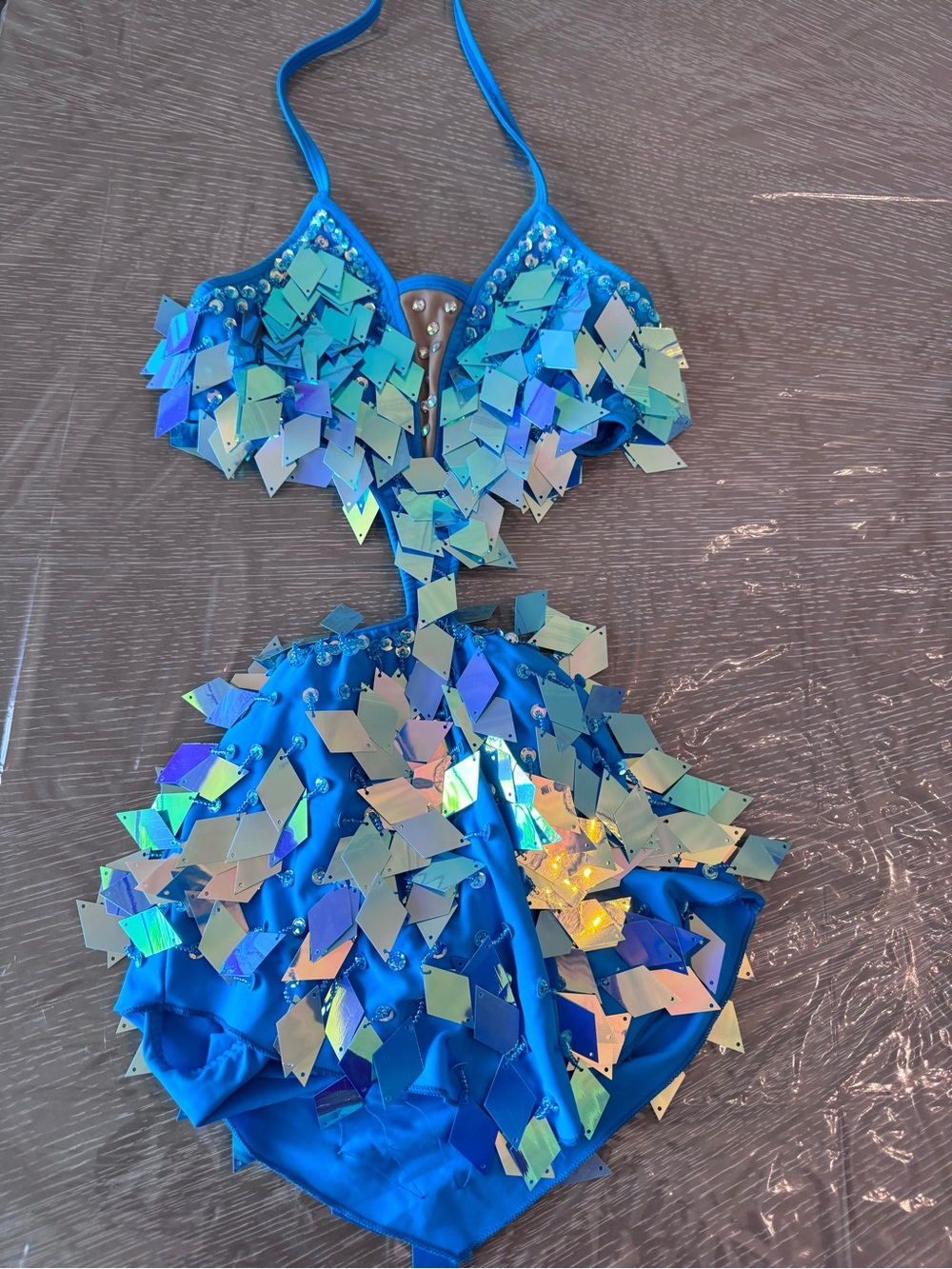 Glamour Child Large Sequined Costume in Blue Iridescent Like New
